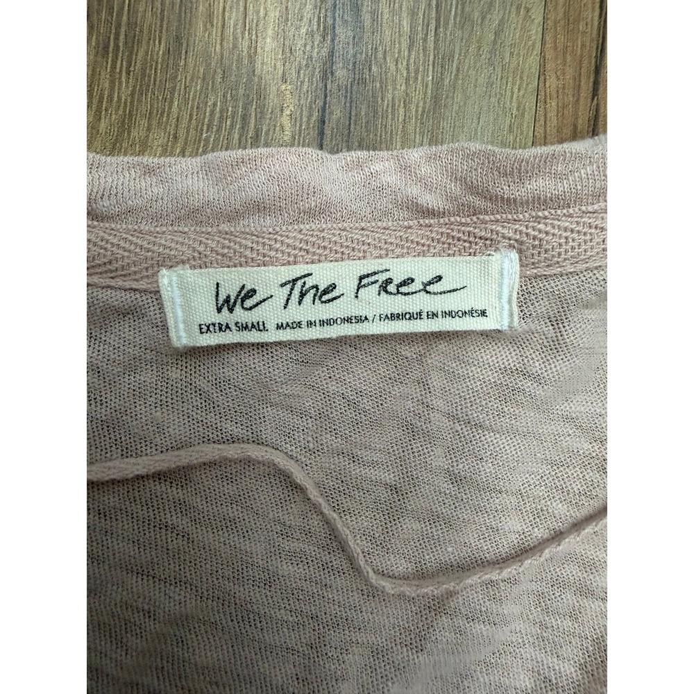 Free People‎ We The Free Linen Cotton Raw Hem Long Sleeve Top XS Pink - Picture 5 of 10